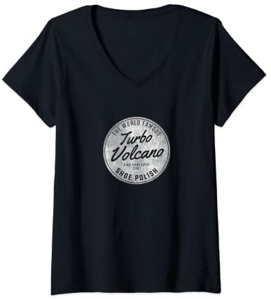 Damen Retro World Famous Turbo Volcano Marke Schuhcreme T-Shirt mit V-Ausschnitt