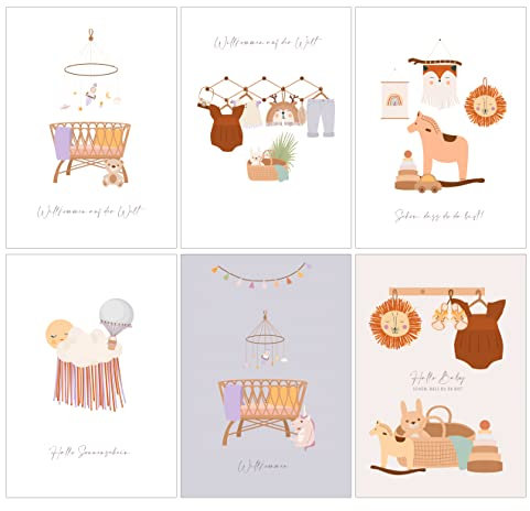 Pusteblume Grusskarten Karten zur Geburt für Jungen oder Mädchen mit Umschlägen aus recyceltem Papier (6 Stück)