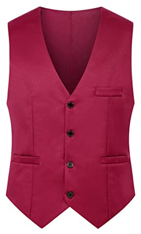 EFOFEI Herren Weste mit Schnürung hinten Business Formal Weste Business Hochzeit Weste Weinrot S