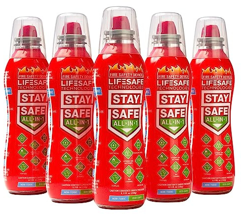 LifeSafe Technologies StaySafe All-in-1 Portable Fire Extinguishing Spray | Compact Fire Spray Smothers 10 Types of Fires | Non-Toxic, Non-Hazardous & Eco-Friendly for Home, Kitchen and Garage
