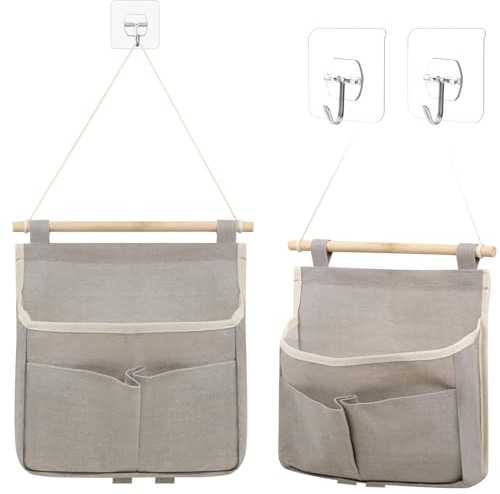 Svalor 2 Pièces Sac De Rangement Suspendu, Sac De Rangement Mural Pliable, Organisateur Mural Suspendu avec Crochets, pour Chambre, Bureau, etc.(Gris, 23×25×6cm)