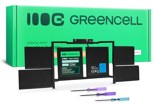 Green Cell A1820 Akku für Apple MacBook Pro 15 A1707 (2016, 2017) Laptop (6600 mAh, 11.4 V, 6 Zellen, Zelltyp: Li-Polymer, Farbe Schwarz)