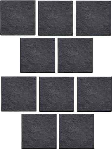 Black Marble Effect 30x30x2.5cm Square Stomp Stone – Pack of 10 Slates - Garden Path/Walkway Tiles– Easy Install - Hard Wearing (10)