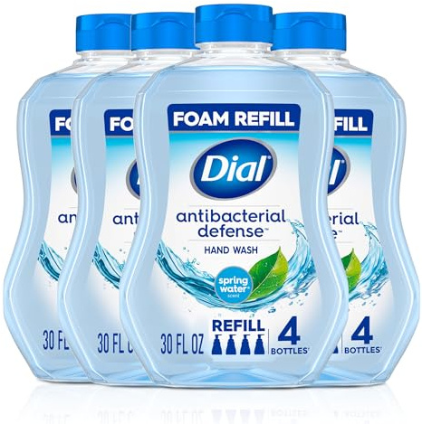 Dial Antibacterial Defense Foaming Hand Soap + Aloe, Spring Water Scent, 30 Fl Oz Hand Soap Refill (4 Pack), Dermatologist-Tested, Gentle on Skin