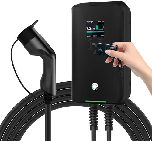 astoneves Wallbox EV 7kW Borne de Recharge Murale monophasée 7kW pour Voitures électriques avec Connexion Type 2 pour véhicules électriques - Câble intégré de 6 m (7 KW avec RFID (NFC))