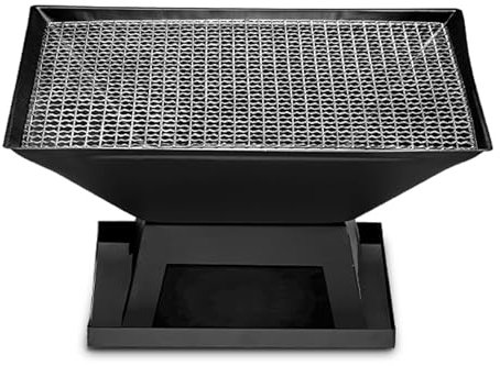 Bol de Hierro Fundido para Exteriores,con Red de Parrilla/Bandeja de Basura/Tapa/Gancho/arrancador,para calefacción,Barbacoa,Fiesta, Patio,46,5 x 37cm (A)