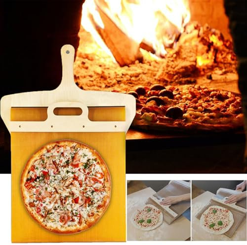 Pelle à pizza coulissante, pelle à pizza antiadhésive Effesto, la pelle à pizza qui transfère parfaitement la pizza, spatule à pizza avec manche en bois, pelle à pizza coulissante de qualité (L)