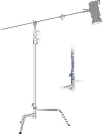 NEEWER 10,5ft Edelstahl Hochleistungs C Stand, C Stativ mit Auslegerarm, Schnellmontagesockel, dickerer Mittelstange, Max. Last 20kg, Fotografie Lichtstativ mit 4,2ft Haltearm für Softbox, SC320Q