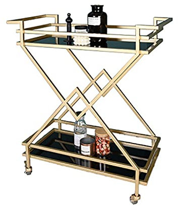 NSTVVEE T Küchen-Servicewagen/Aufbewahrungswagen, Hotel- und Restaurantwagen, 2-stöckig, metallisch, mobiler Weinwagen, Gold, 79 x 38 x 87 cm