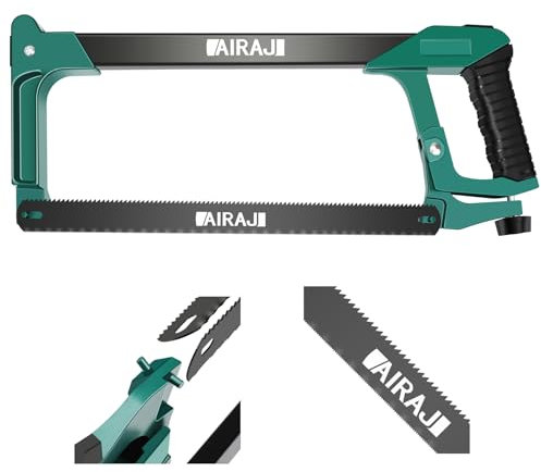 AIRAJ Metallsäge mit Doppelseitiger Verzahnung(8TPI/24TPI),Hochleistungshandsäge mit Zwei Schnittwinkeln (45°/90°),Bügelsägenständer mit Rutschfestem Griff