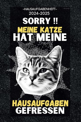 Hausaufgabenheft 2024/2025 Katze mit datum: Schülerkalender Gymnasium Grundschule | Hausaufgabenplaner mädchen jungen