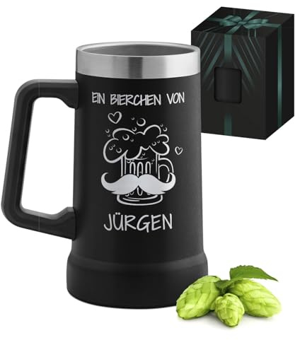 Maverton Isolierter Bierkrug mit Gravur 700 ml Schwarz - Thermo Bierglas Edelstahl - Vatertagsgeschenk für Papa - Geschenke für Männer - Personalisierte Geschenke Männer - Weihnachtsgeschenke