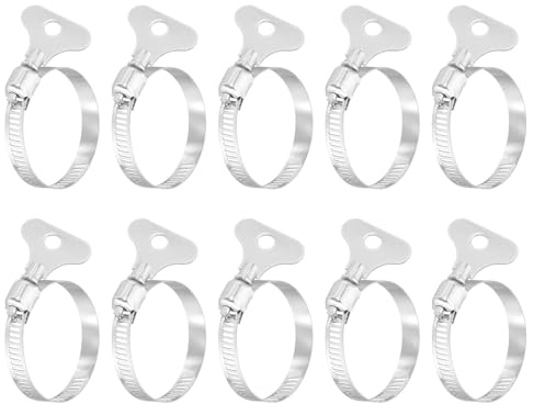 sourcing map 10Pcs Stainless Steel Hose Clamps Worm Gear Hose Clamp, 32-44mm(1-1/4 to 1-3/4) Adjustable Thumb Screw Key Type Clamps Fuel Line Clamps 8mm Bandwidth for Plumbing, Automotive