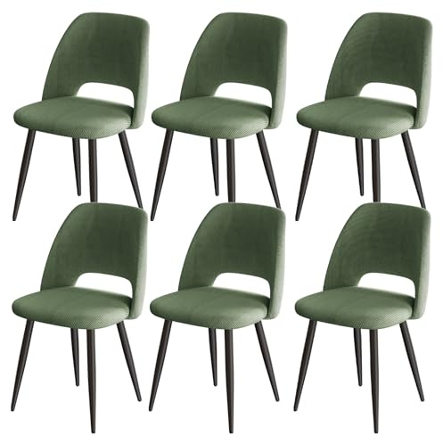 ANVOFONG 6er Set Esszimmerstühle aus Cord,Stuhlbeine aus Metall,Grün Stuhl | Tragkraft 150 kg,Gepolsterter Stuhl mit durchbrochenem Design,Moderne Restaurantstühle, Küchenstühle, Wohnzimmerstühle