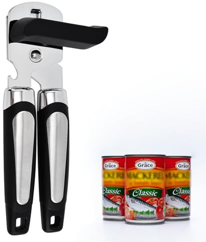 Dosenöffner Manuell Superscharfe, Dosenöffner Sicherheits Edelstahl, Schwarz Dosenöffner manuell, Rutschfest Griff und Ergonomischer Drehknopf, Glatte Kante, Schwarz