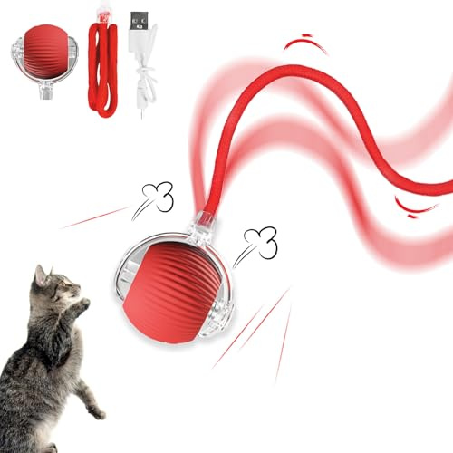 Grantop Katzenspielzeug Elektrisch Ball,Katzen Spielzeug Selbstbeschäftigung mit LED,Automatisch Katzenspielzeug,Interaktives Katzenball Spielzeug mit Seil,Katzenballspielzeug für Katzen