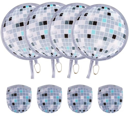 ALNKDH 4Pcs Disco Pattern Hand Fan,Chinese Japanese Style Foldable Fan,Multi-Role Round Handheld Fans, Beautiful Patterns For Wedding Party Home Decor Personal Decoration (4Pcs Disco)