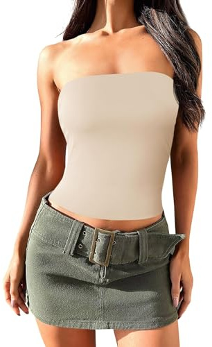 Imily Bela Top Damen Sommer Sexy Bandeau Top Y2k Basic Tube Top Trägerloses Oberteile Casual Aprikose S