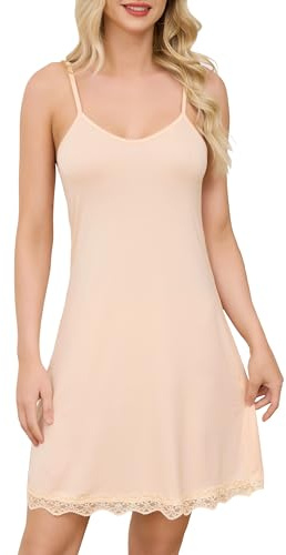 Sopesil Combinaciones para Vestidos Mujeres Enaguas Enteras Camisiones Tirantes para Mujer con Encaje Full Slip Modal Petticoat Strapless Slip Elegante Mini Vestido sin Mangas Sexy,Carne,L