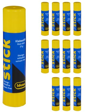 Idena 90254 - Klebestift, farblos, 12 x 21 g, lösungsmittelfrei, kinderfreundlicher Kleber für Kunst und Bastelarbeiten