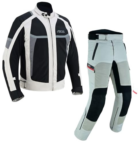 BOSmoto Herren Motorrad Textil Kombi, 2-teiler mit Protektoren, Atmungsaktiv, Grau, 2XL