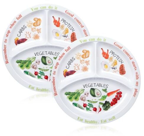 Yuecda Portion Control Plate for Balanced Eating -Healthy Nutrition Plate for Adults and Teens - Melamine Dividers, Perfect for Balanced Eating and Diet Management (2 Pieces)