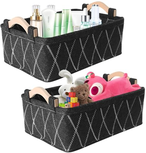 HTRTRR Set de 2 paniers de rangement, boîte de rangement en feutre, matelas à langer pour la salle de bain avec poignées pour jouets et livres de cosmétiques (33 x 22,5 x 11 cm)