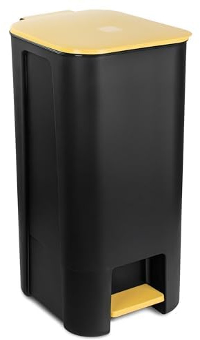 Go Practic Treteimer Set 40L Gelb, Tretmülleimer mit Pedal, Mülleimer, Mülltrennsystem für Plastik, Kunststoff, Küchenmülleimer Recycling, mit Farbdeckel, Küche