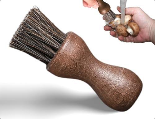 Emezddo Vegetable Brush, Wooden Dish Brush, Durable Mushroom Brush, Used for Kitchen and Bathroom to Clean Dishes, Pots and Pans at Home, Kitchen, Floor, Countertop (Round)