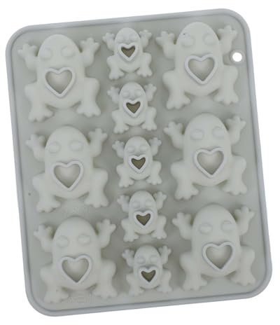 HOMSFOU Moule en Silicone Grenouille 3d Multifonction 11 Cavités Tailles Variées Gris Bleu, Antiadhésif, Souple, pour Pâtisserie, Chocolat, Glaçons, Décoration Gâteau, Ustensile