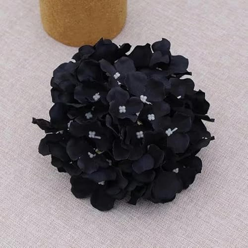 Mini teste di fiori artificiali, 54 teste di ortensie in seta, fiori artificiali, ortensie finte, per casa, matrimoni, feste, tavolo da pranzo, decorazione rossa, con stelo (nero, con stelo)
