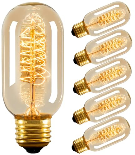 NUODIFAN Edison Bulbs,6-Pack Vingtage Filament Light Bulb,T45 2700K Warm Light 40 Watt,110V-130V E26/E27 Base Dimmable Decorative Antique Screw Light Bulbs for Home Lighting Fixtures