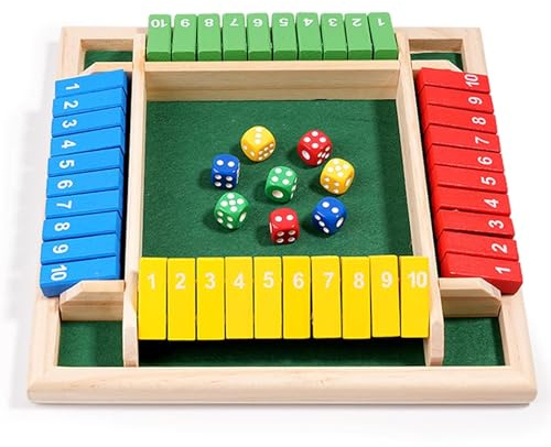 ZHITENG Shut The Box Game, fällbar bräda spel tärningsspel av trä 2-4