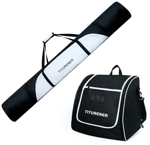 TIYURENER Gepolsterte Skitaschen für Flugreisen, Skitasche und Skischuhtasche, wasserabweisend, passend für Ski bis 190 cm und Stiefel bis Größe 13, Snowboardtasche (Schwarz und Weiß)