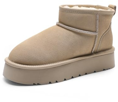 DREAM PAIRS Stivali da Neve Invernali con Plateau da Donna, Stivaletti alla Caviglia Resistenti all'Acqua, Leggeri Antiscivolo per Esterni,Size 38.5,Sabbia,DWUMSB2501