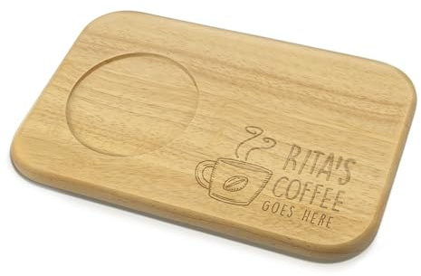 Personalised Coffee Goes Here Serving Board Wooden Coaster with Custom Engraved Name & Mug Rest for Grandads, Grandmas, Mums & Dads