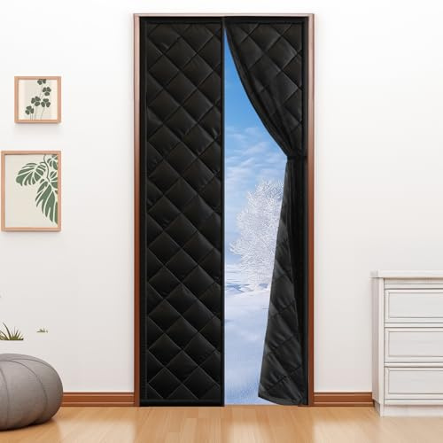 Rideau Thermique Magnétique Isolant 100x220CM, Rideau de Porte Isolant Thermique, Anti-froid et Coupe-Vent, Économe en Énergie, Sans Perçage, Adapté aux Animaux, Pour Chambre, Balcon, Noir