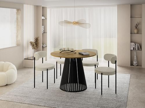 WFL GROUP Esstisch Rund Ausziehbar mit Lamellen im Loft-Stil – 100 bis 180 cm – Industrieller Tisch mit Schwarzen Metallbeinen, Platzsparend für Wohnzimmer oder Esszimmer – Braun
