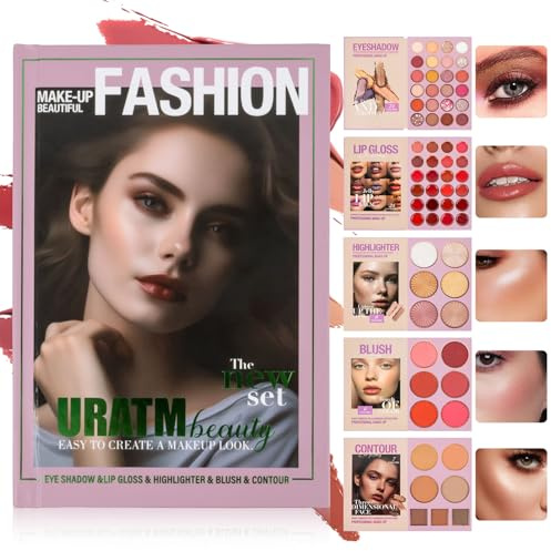 RoseFlower 67 Farben Vier-Schichten-Buch-Make-up-Palette – 24 Lidschatten, 24 Lipgloss, 6 Highlighter, 6 Rouge, 7 Konturen – Frauen Nude- und Glitzer-Lidschatten-Palette, Make-up-Geschenksets (B)