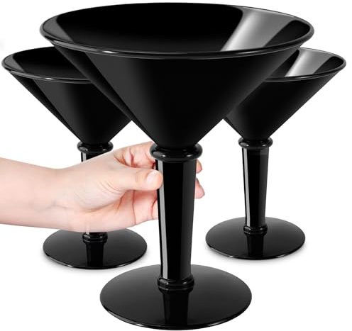 SAIAOKJ 48oz Giant Martini Glass Plastic Large Martini Glasses For Centerpieces Perfect For Martini Party Decorations Gifts & A Tini Bit Older Birthday(3pcs-BLACK)