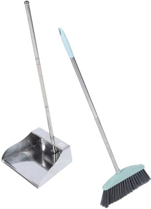 FRCOLOR Stainless Steel Long Handle Broom and Dustpan for Home Office Cleaning Portable Floor Sweeper with Thickened Dustpan for Narrow Corners Efficient Household Cleaning Tools
