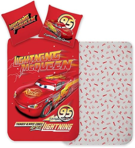 Disney McQueen Blixt barnsängkläder set - vändbart påslakan 140 x 200 cm + örngott 65 x 65 cm - 100 % bomull