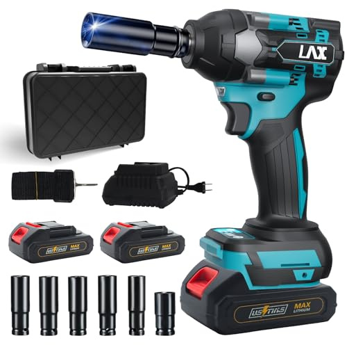 Schlagschrauber Akku 1000Nm für Makita 18V Batterie 3000RPM mit 2pcs 18V 2,0Ah Akku 1/2 Zoll Bürstenloser mit 6 Schlagbuchsen für Schraube und Mutter Auto LKW Reifen Removal
