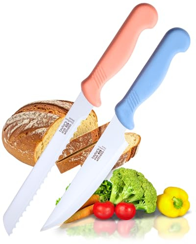 Taylors Eye Witness Sheffield Made Cooks Knife & Bread Knife - Set of 2 Heavy Duty & Razor Sharp Kitchen Knives with Ultra Fine Precision Ground Stainless Steel Blades. Ergonomic Fibre Grip Handle
