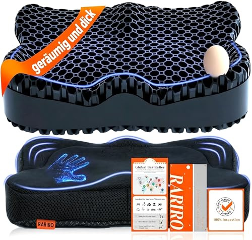 RARIRO Cuscino In Gel Ingrandito, 50 Cm, Per Sedia A Rotelle, Coccige, Sciatica, Sollievo Dal Dolore, Cuscino Da Scrivania Per Kayak, Auto, Sedia Da Ufficio, Seduta Lunga