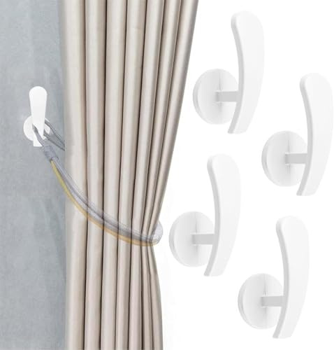 INCREWAY 4 ganchos de cortina, soportes autoadhesivos para colgar en la pared, gancho de pared de metal que no deja rastro, soporte de almacenamiento para decoración del hogar (blanco)