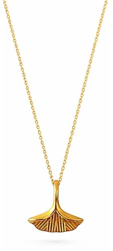 happymaker Goldene Edelstahl Kette mit Bedeutung, Geschenkkarte und Geschenkverpackung, Goldkette mit Ginkgo oder Herz und Mondstein Anhänger, handmade in Deutschland, wasserfest