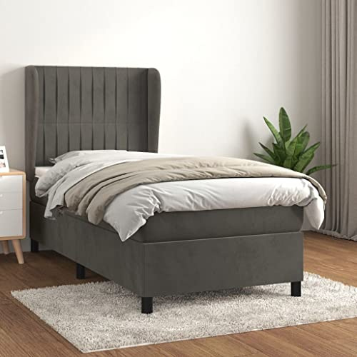 Frdhee Doppelbett Seniorenbett Bettrahmen,Boxspringbett mit Matratze Dunkelgrau 90x200 cm Samt,Bett Für Gästezimmer Schlafzimmer,Leichte Montage, Umfangreicher Stauraum