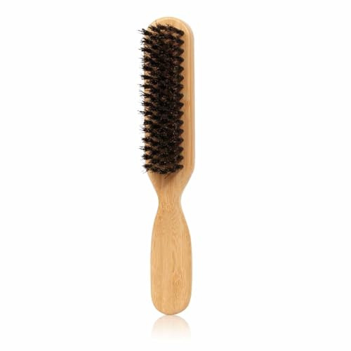 Skäggborste med vildsvinborst – mustaschborste med naturligt bambuhandtag, kompakt resekam | skäggvårdsenhet för män för formning, styling, utjämning, för ansiktshår, hemma, i
