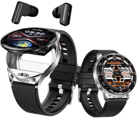 AIEK Montre intelligente avec écouteurs pour homme et femme, écran rond de 1,39 pouces, tracker de fitness avec casque Bluetooth, moniteur de fréquence cardiaque et de sommeil, pour Android iOS
